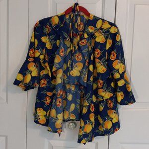 Ruffled blue blouse with lemons, size L